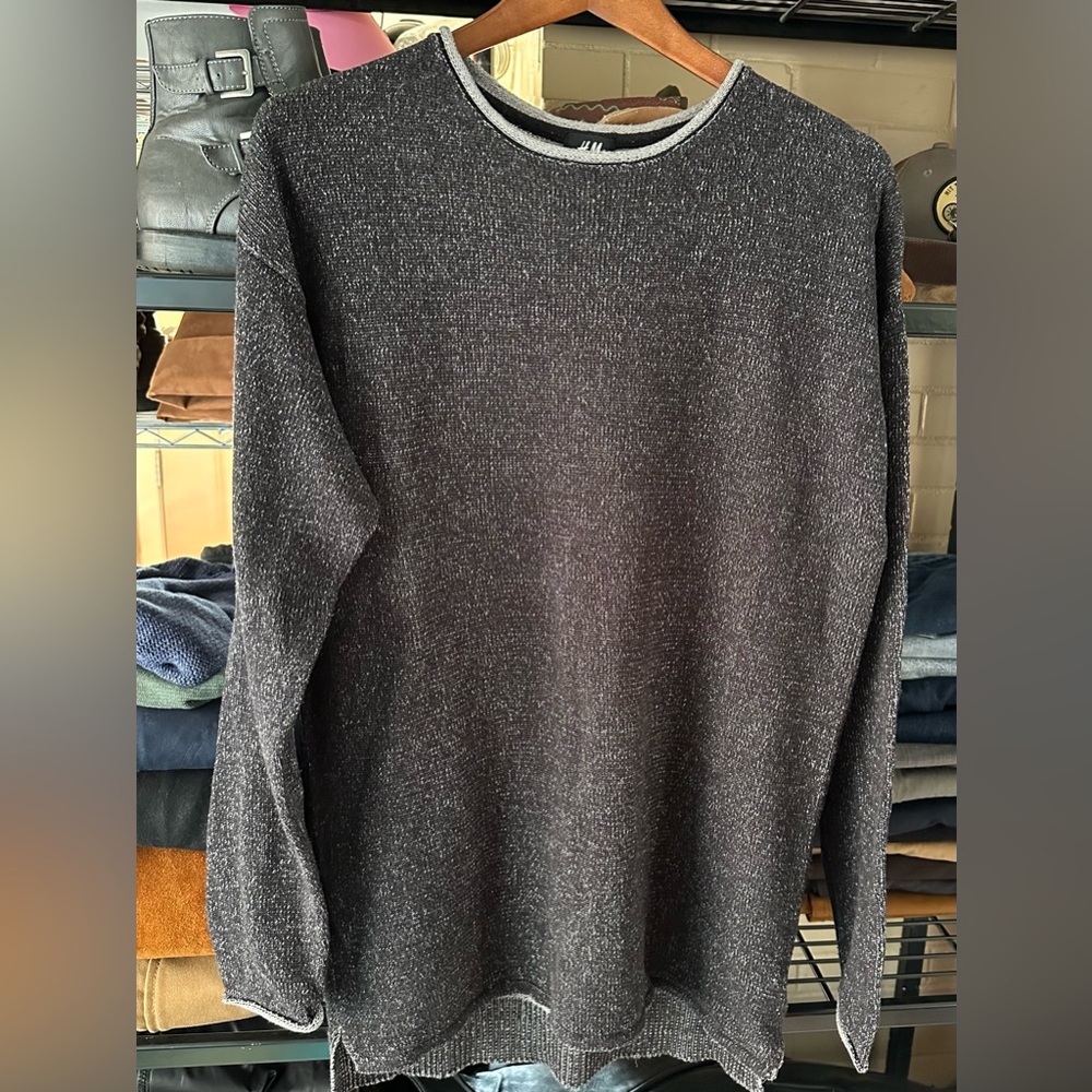 Black/Grey Light Weight Raw Edge Knit Sweater